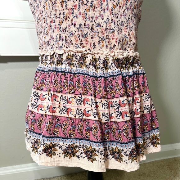 Women’s Smocked Tank Top size S Strappy Printed Pink Rayon India Indie Shirt - Picture 3 of 5